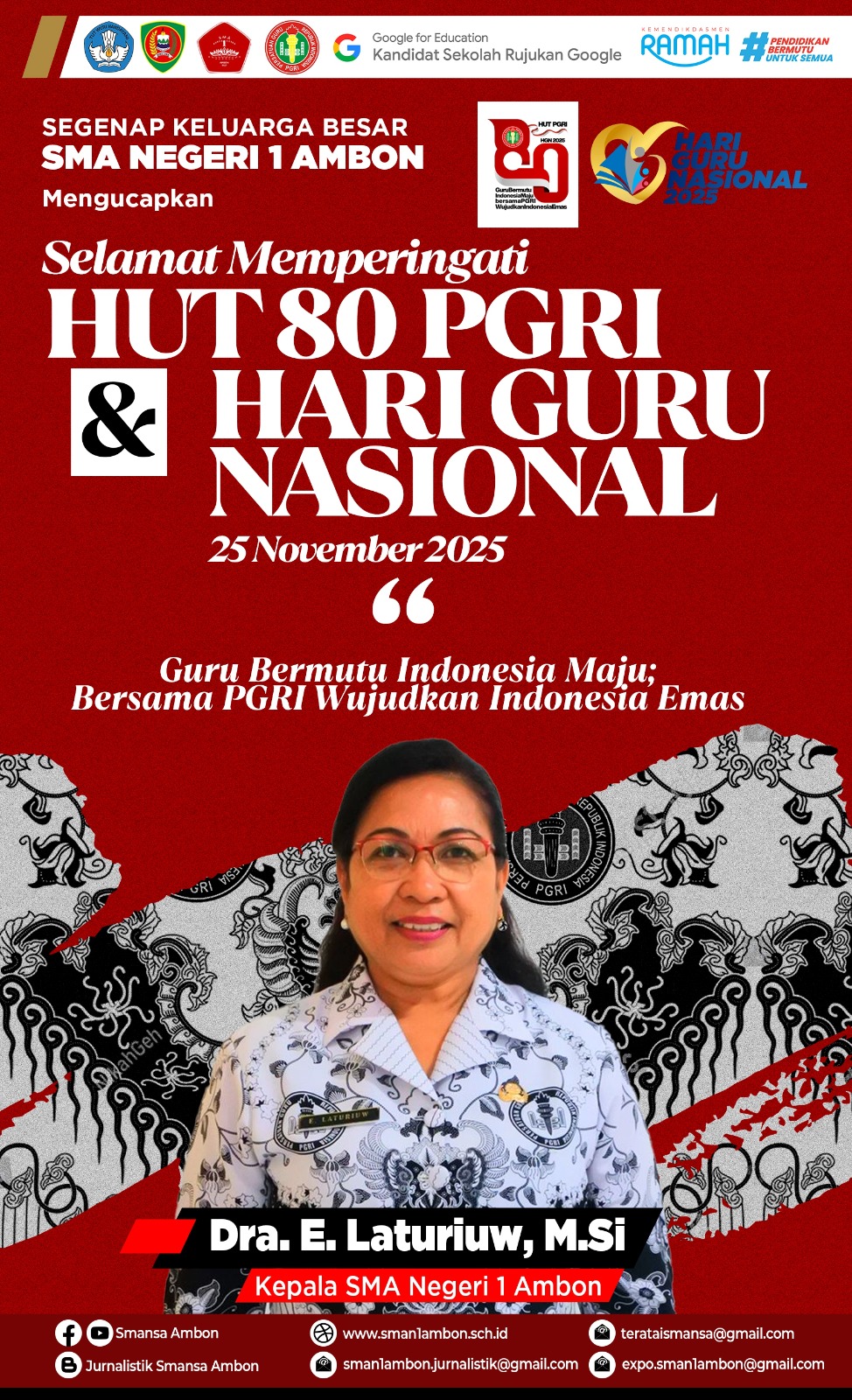 Selamat Hari Guru! Terima kasih untuk dedikasi, ketulusan, dan cinta yang tak pernah berhenti mengalir. Guru Hebat, Indonesia Maju.