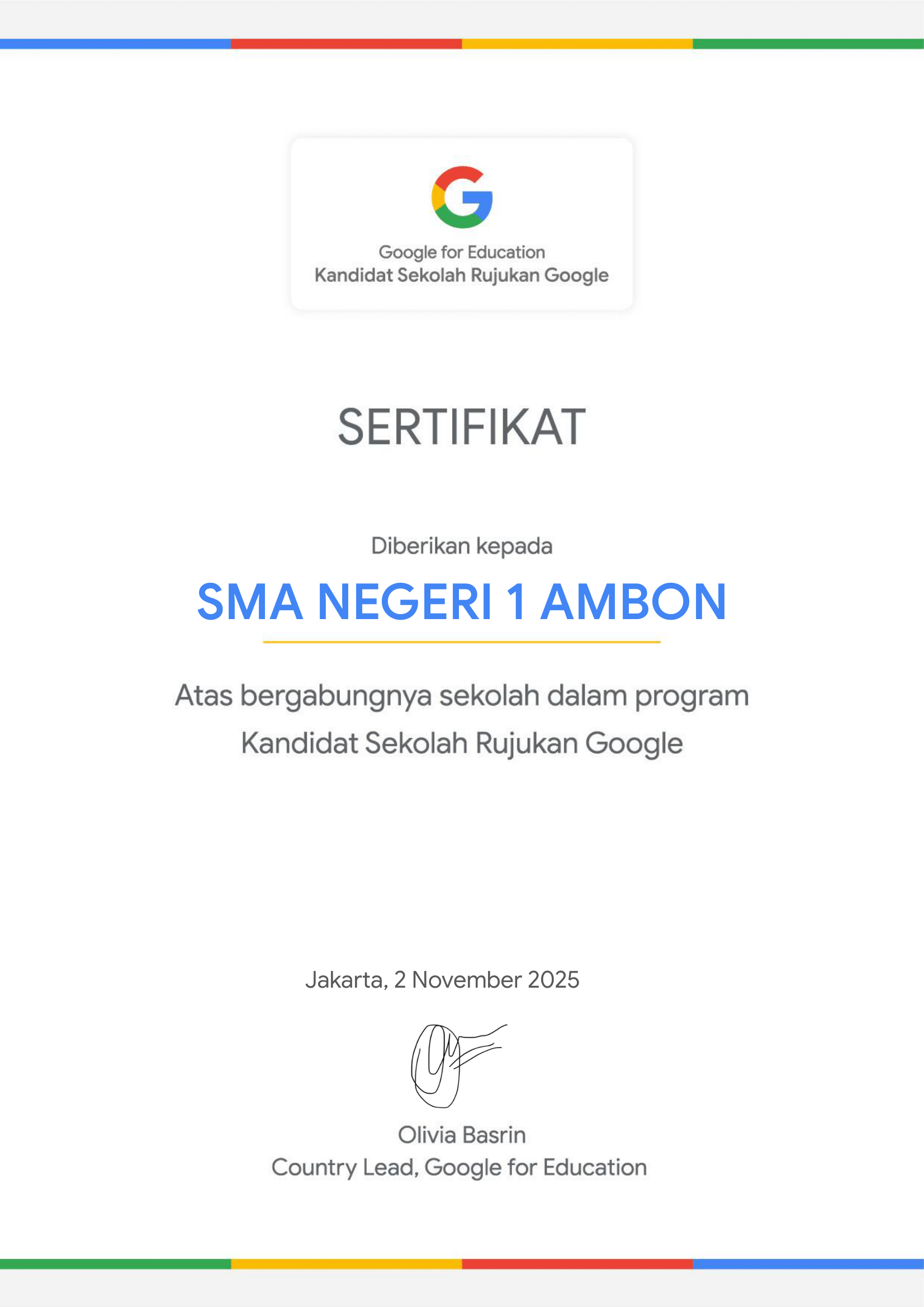 Sejarah Baru Pendidikan Maluku! SMA Negeri 1 Ambon Jadi Kandidat Sekolah Rujukan Google Pertama di Provinsi